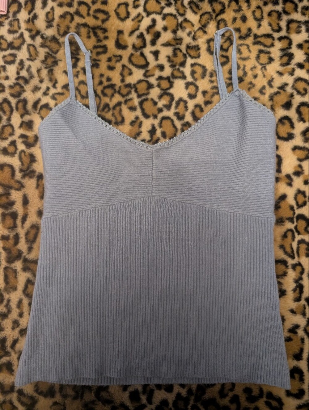 Ribbed Lace-Trim Cami Tank — Gray